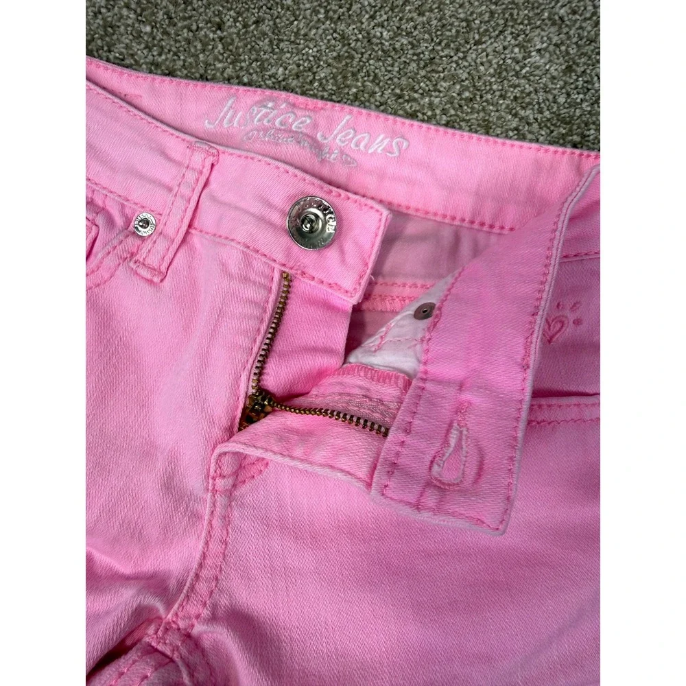 Justice Girls Pink Denim Bermuda Shorts 10R Simply Low Cuffed Stretch 10 Kids